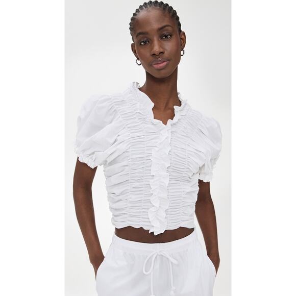 Lee Mathews Frida Ruched Short Sleeve Top Natural - 4 - Picture 1 of 6